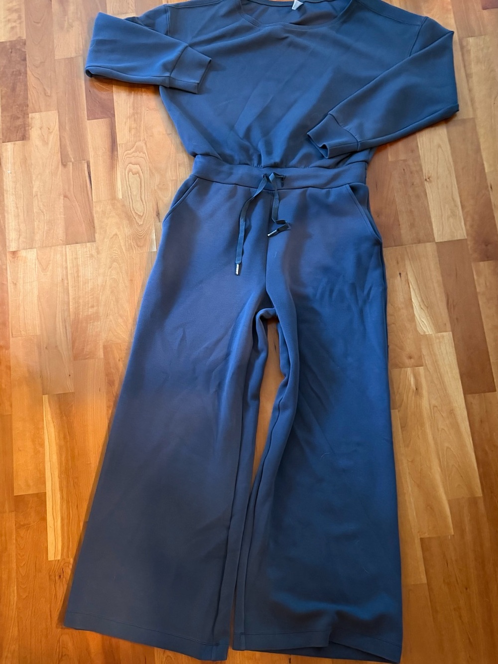 Relaxed Spanx (Air Essen ) Wide-Leg Jumpsuit with Drawstring Waist - Slate Blue